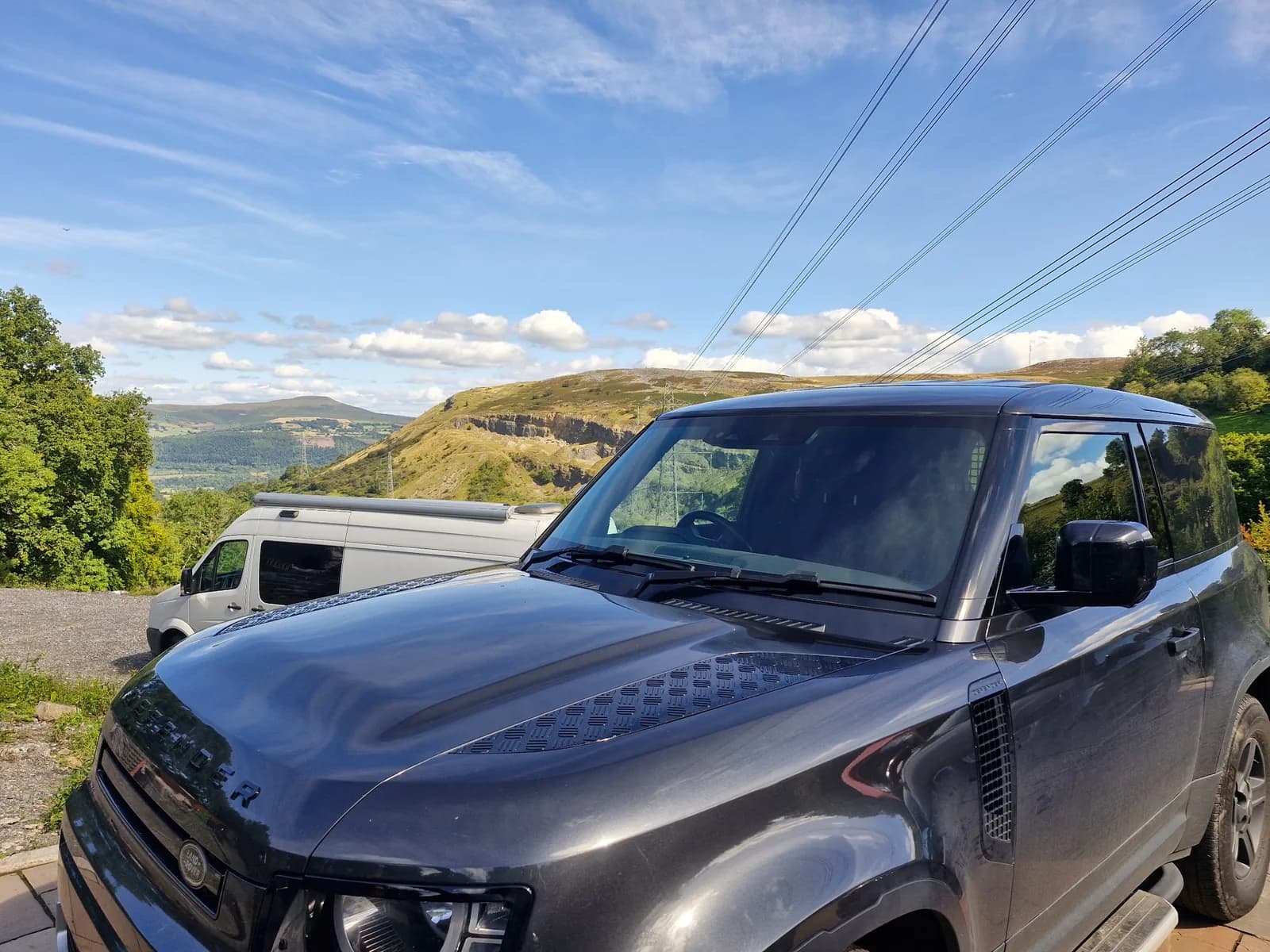 Land Rover Defender with windscreen fitted.